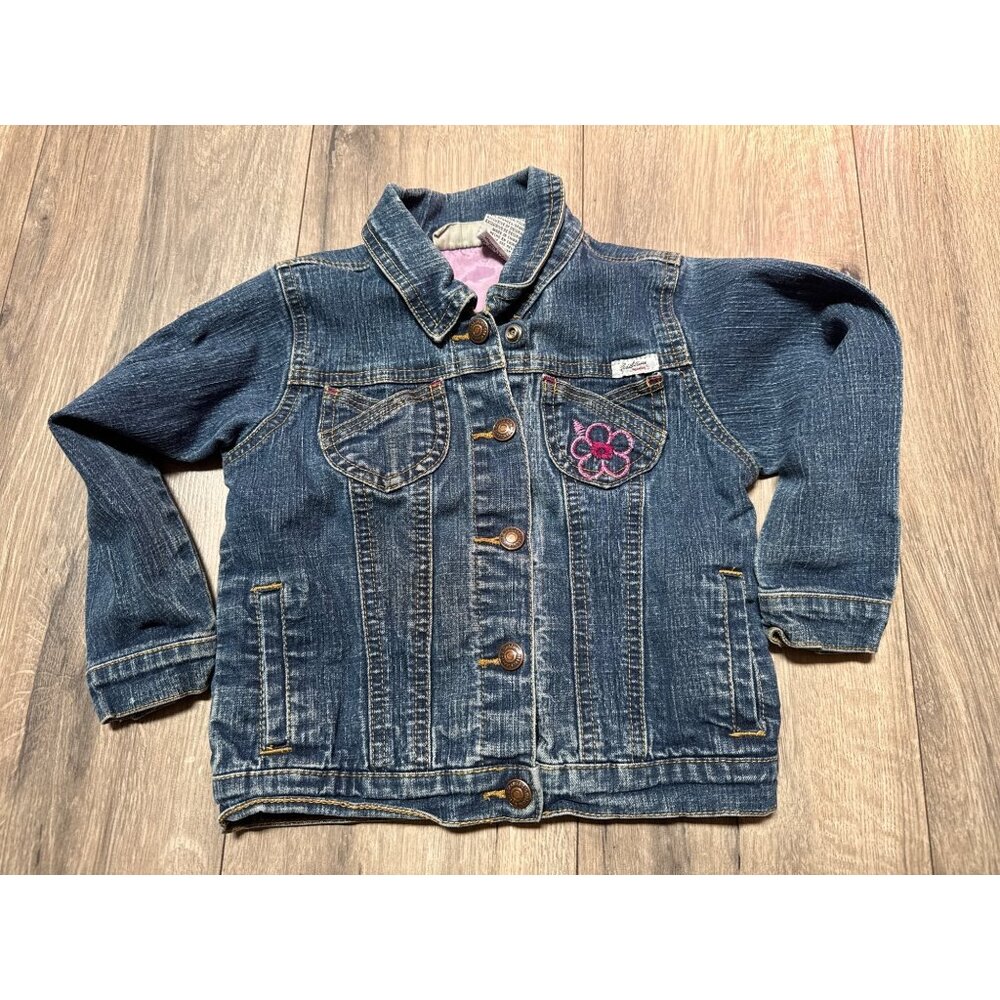 Levis Girls Denim Jacket 3T With Pink Floral Embroidery & Button Closure